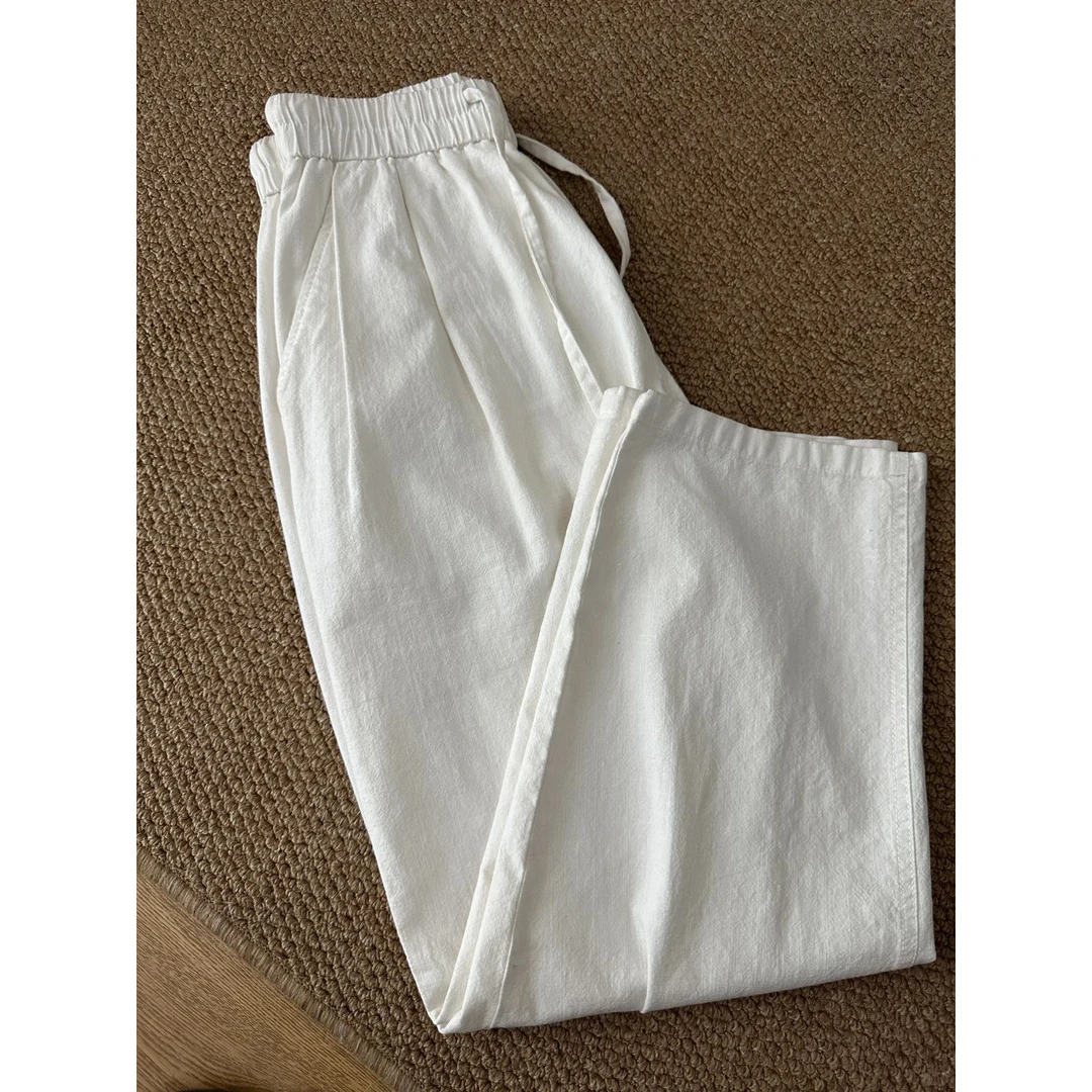白色棉麻裤宽松bf慵懒风春夏新款休闲裤男cleanfit垂感弯刀直筒裤