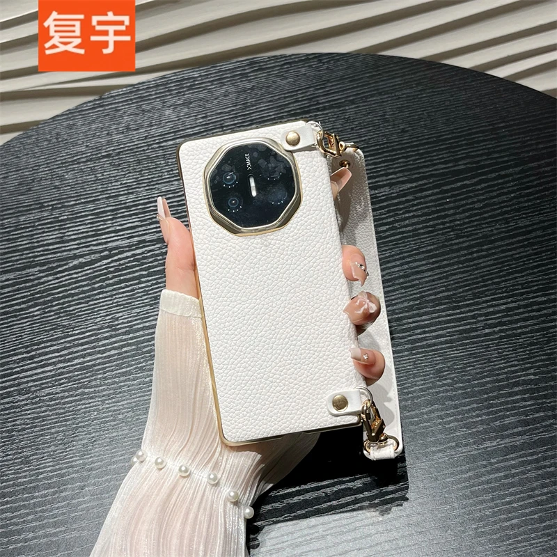 真皮斜挎挂绳适用华为matex6折叠典藏版手机壳全包matex5磁吸中轴