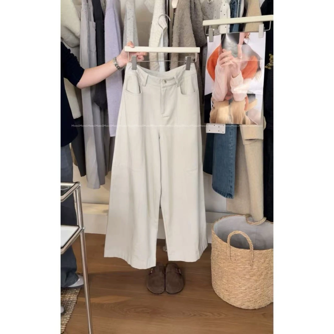 【mooi】'白灰序码'秋冬新款韩版ins风小众设计感加绒休闲裤