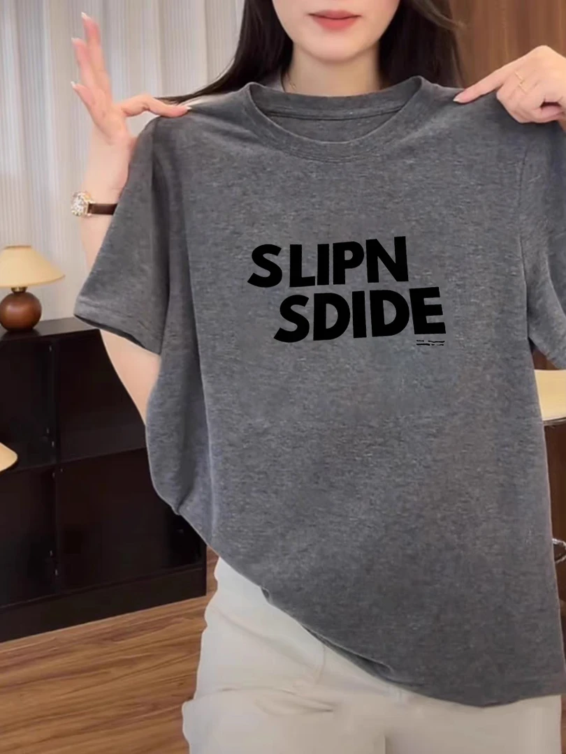 欧货花灰色纯棉短袖女t恤夏2025新款圆领正肩内搭打底衫上衣ins风