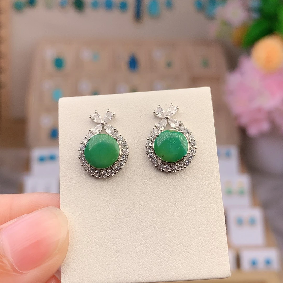 银S925镶嵌绿松石耳饰