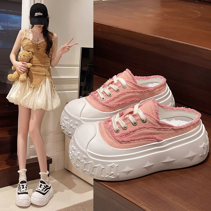 品质大头面包鞋松糕厚底包头半拖鞋女夏外穿小个子增高休闲凉拖鞋