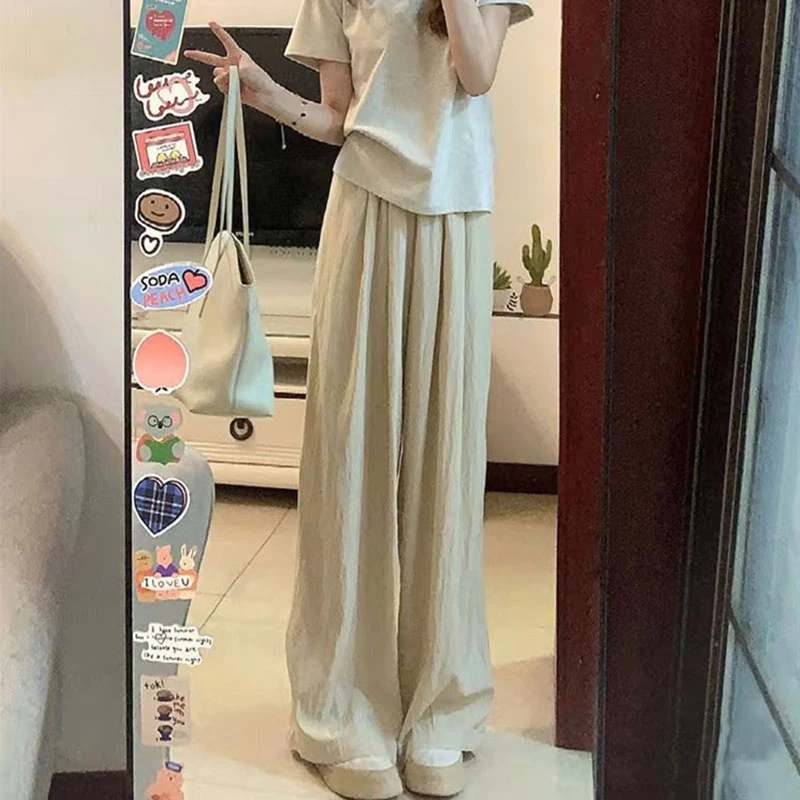 冰丝阔腿裤女夏季薄款2025新款高腰垂感休闲日系慵懒风山本直筒裤