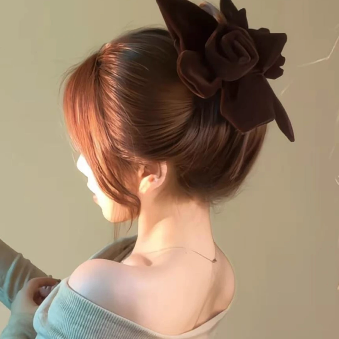 丝绒玫瑰抓夹款-千金风复古风森系女法式发夹黄色百搭温柔优雅B01