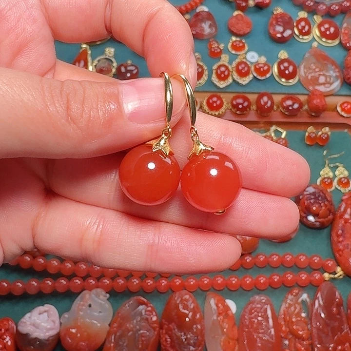 南红玛瑙银S925镶嵌13+耳饰