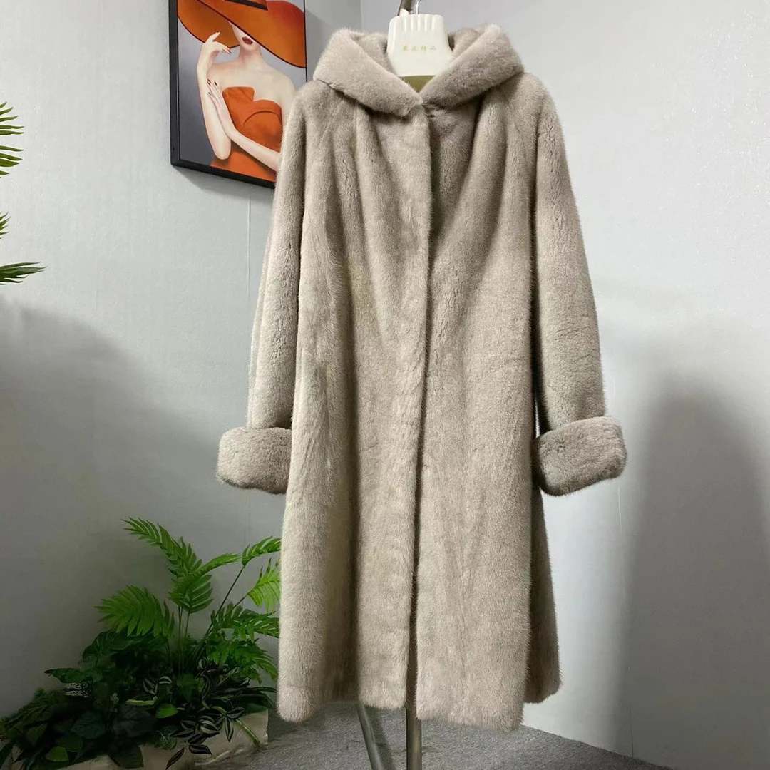 新款银兰色貂貂大衣连帽挽袖双紫标丹麦紫金短二母貂貂时尚流行