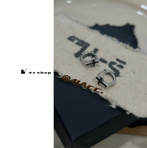 铜合金珐琅耳饰 B无编号  黑色滴釉十字架简约设计耳圈耳扣