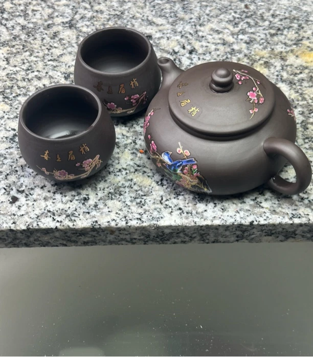 原矿紫砂寒江喜上眉梢 一壶两杯