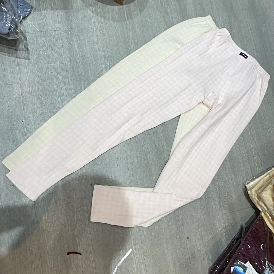 秋冬弹力宽松方格拼接彩棉抗菌保暖打底秋裤(微瑕）-果梓220