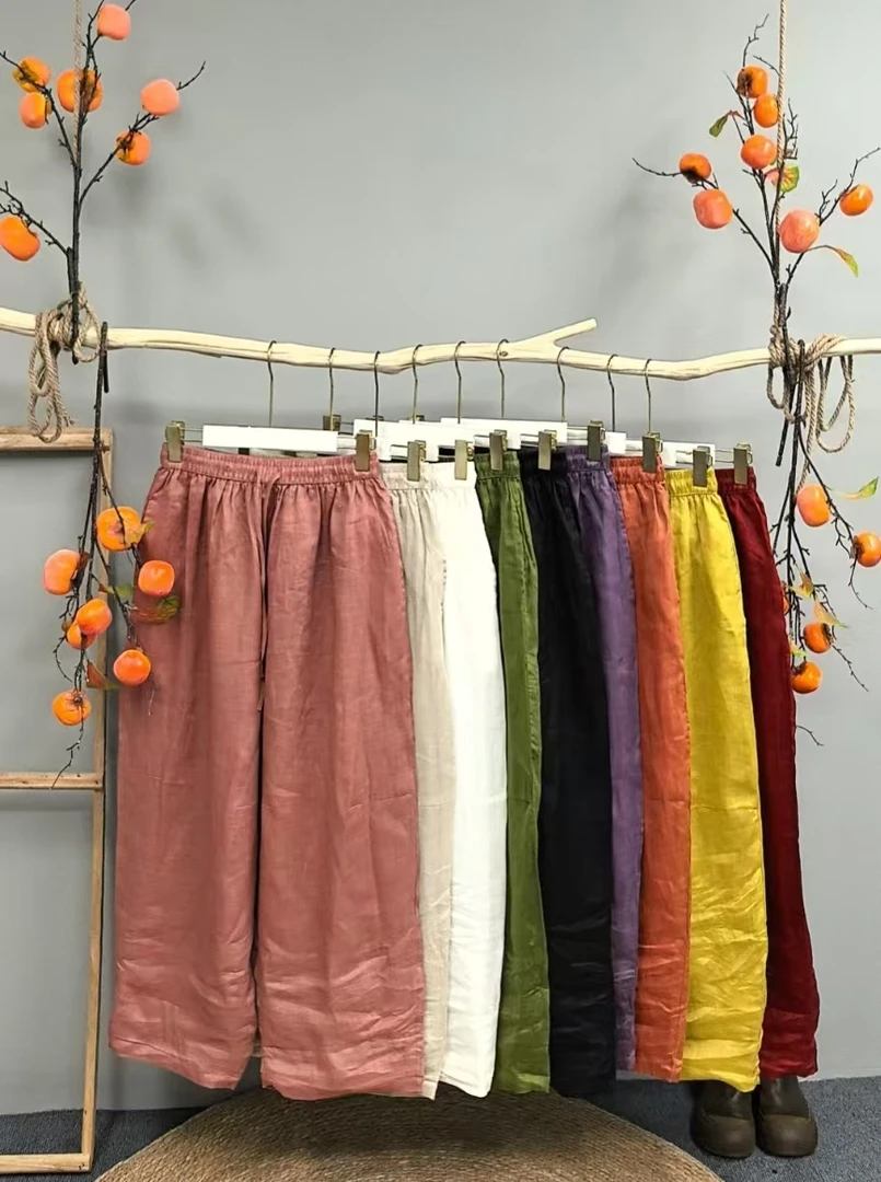 苎麻双层宽松老爹直筒裤  150