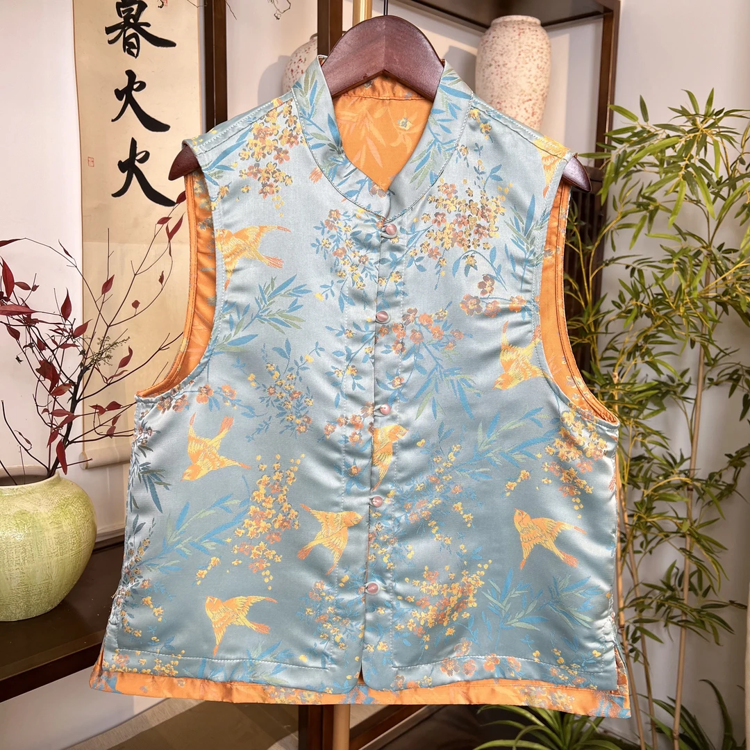 【琵琶山雀纹】双面双穿马甲新中式女装气质复古提花显瘦日常马夹