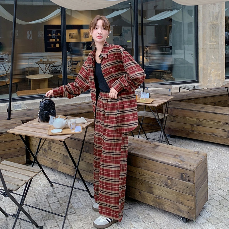 高级松弛感穿搭条纹衬衫阔腿裤两件套2025新款超好看独特漂亮套装