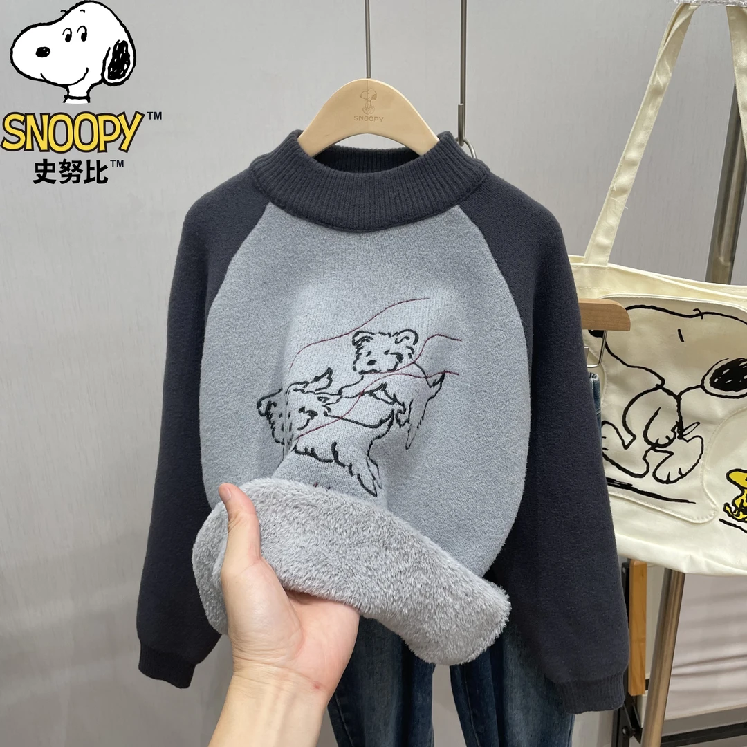 Snoopy/史努比儿童男童女童宝宝半高领套头卡通加绒毛衣大童男孩