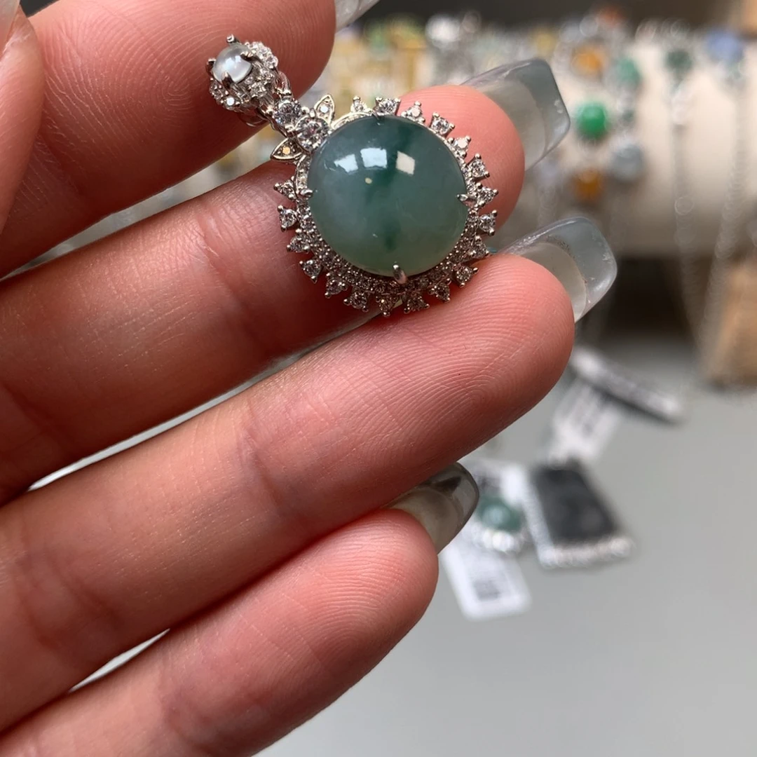 翡翠戒指银S925镶嵌吊坠