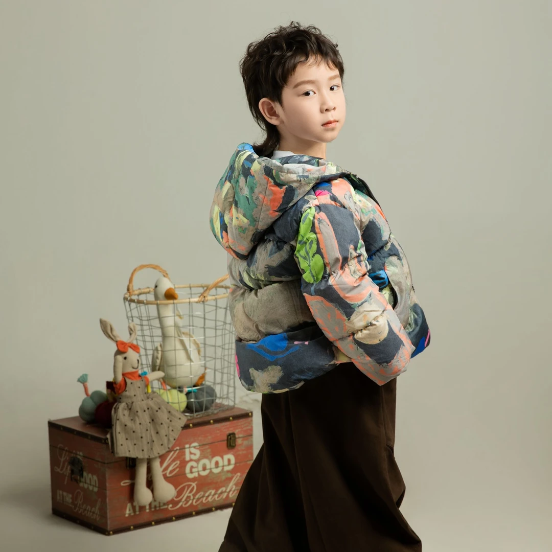 【油画印花】2025羽绒活动90白鸭绒安心绒三防彩色印花长羽绒服