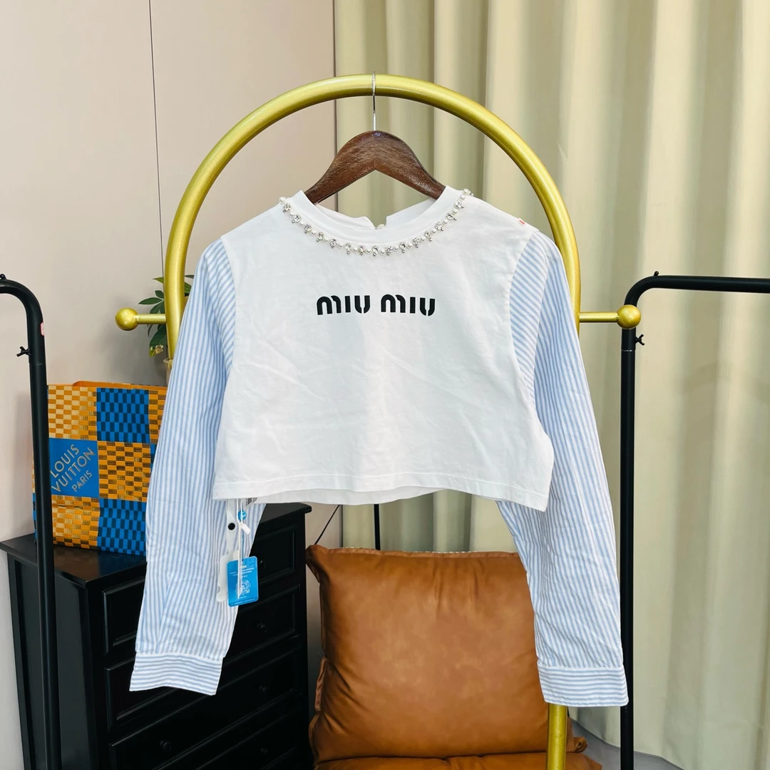 99新 MIU MIU/缪缪 白色格纹水钻长袖 S码 99新/1
