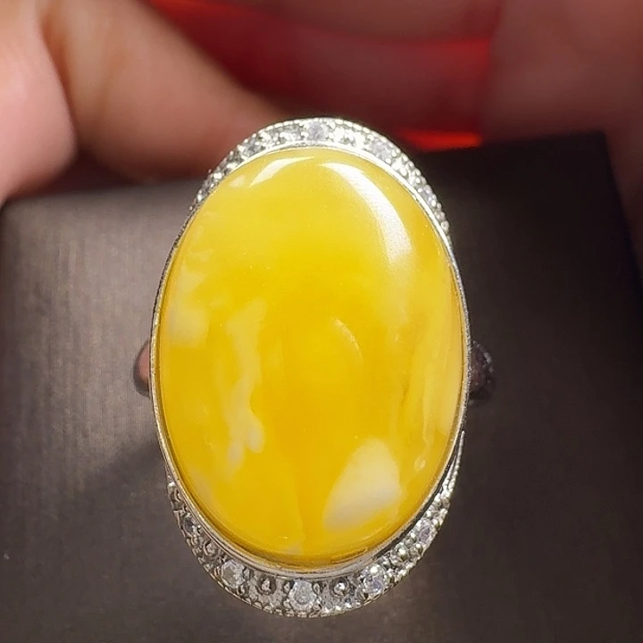 蜜蜡银S925镶嵌戒指戒指