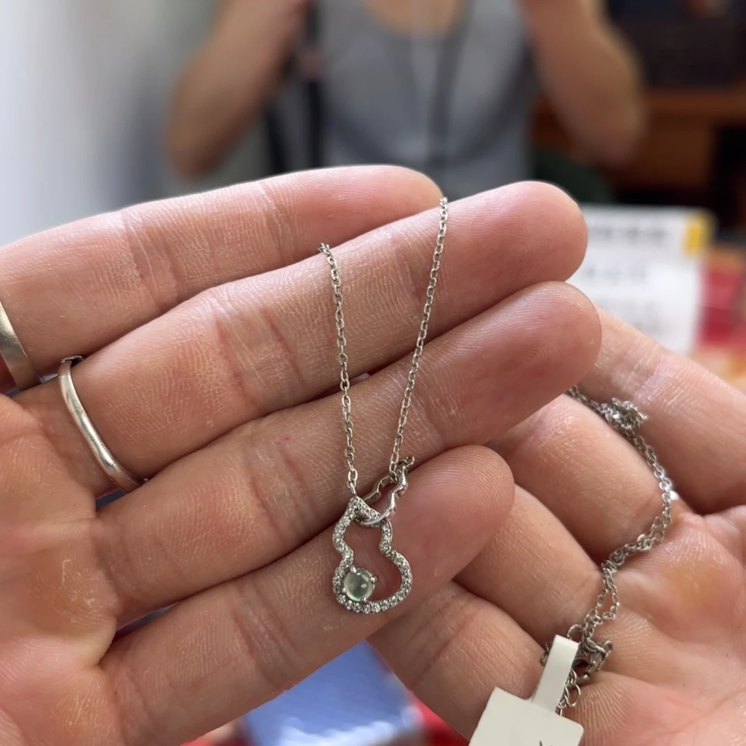 翡翠银S925镀金镶嵌颈饰