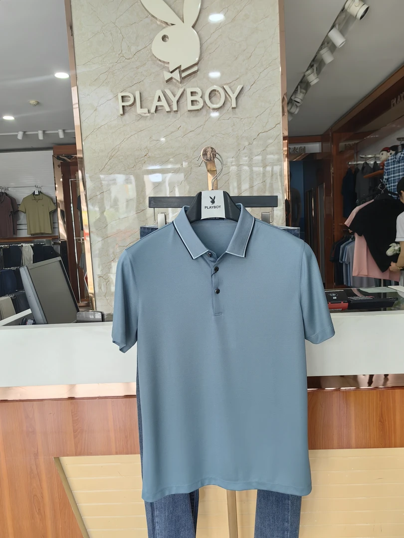 条纹标准短袖格子夏季亮面Polo衫简约男装韩系极简风