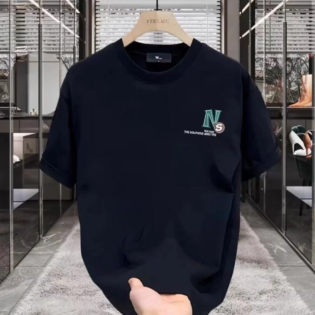 雅鹿男装夏季重磅纯棉高品质半袖圆领印花短袖宽松休闲潮流上衣