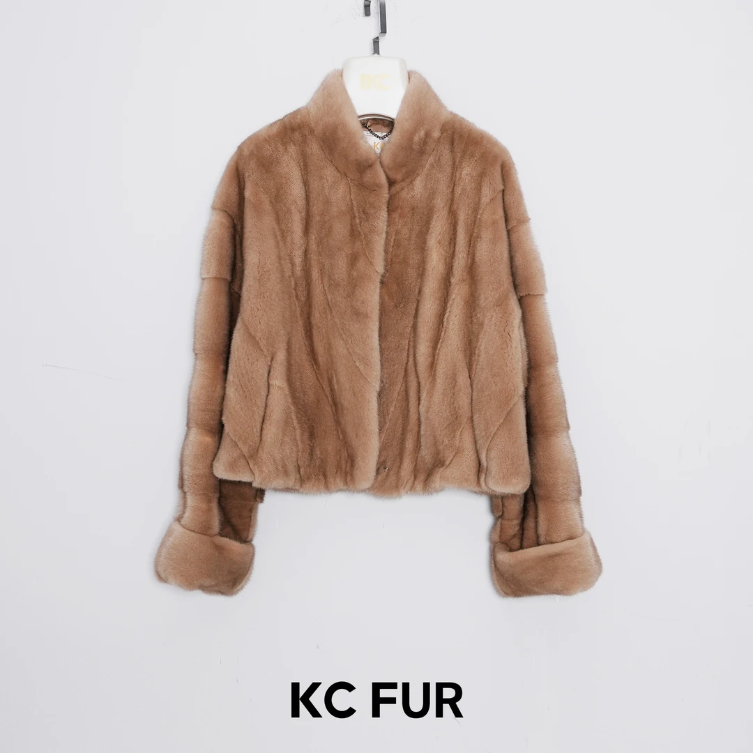 【KC皮草】立领短款横排袖皮草水貂外套55cm-K8383