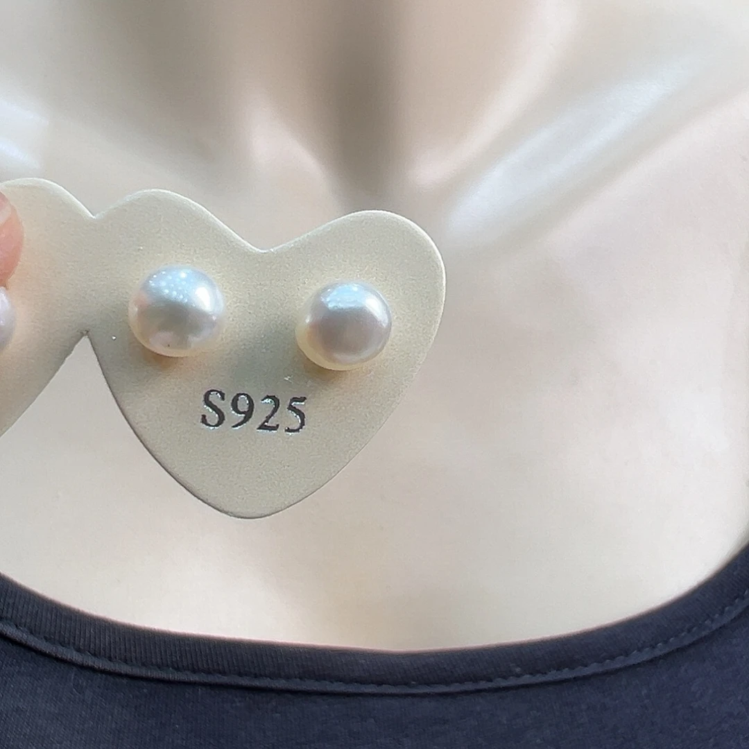 银S925镶嵌淡水珍珠耳饰耳钉
