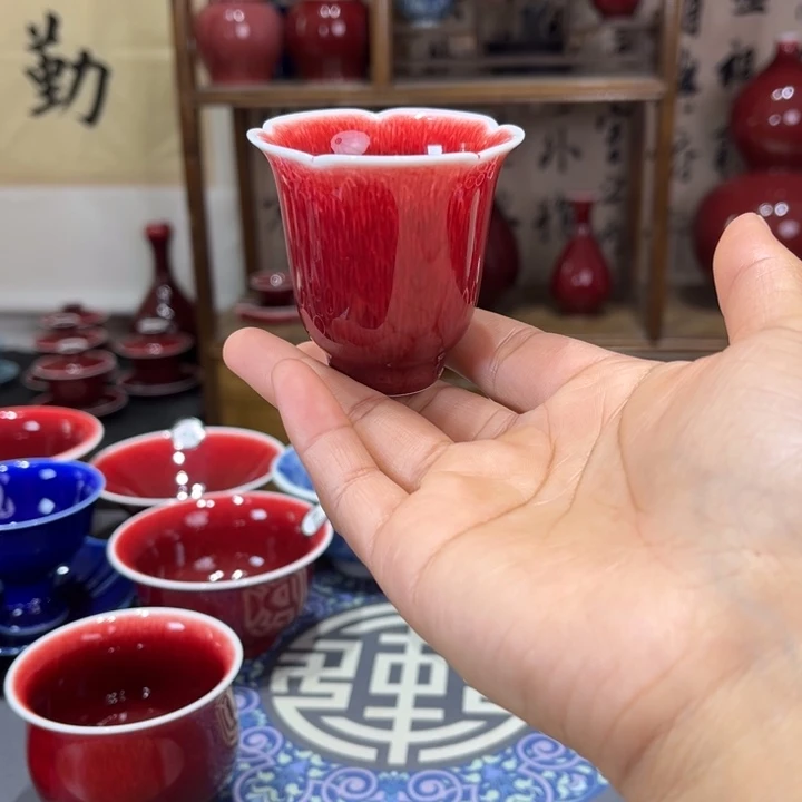 景德镇陶瓷浅行窑花口闻香杯