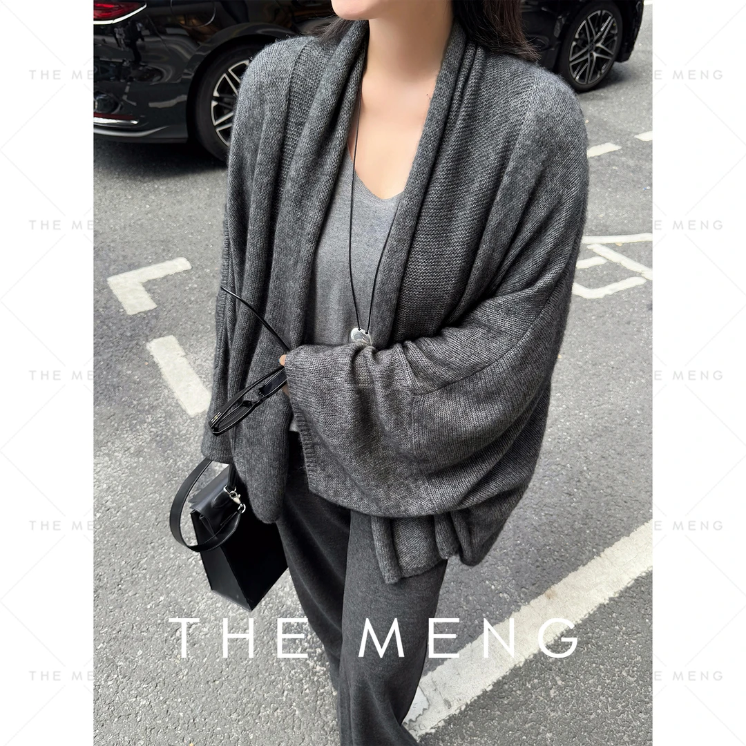 THE MENG【牛奶】山羊绒绵羊毛天丝百搭针织开衫#M253E0853