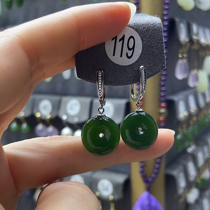 和田玉银S925镶嵌耳饰