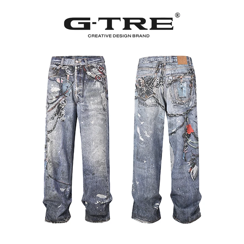 G-TRE 24新款‘AC’数码3D印花宽松直筒牛仔裤男女同款