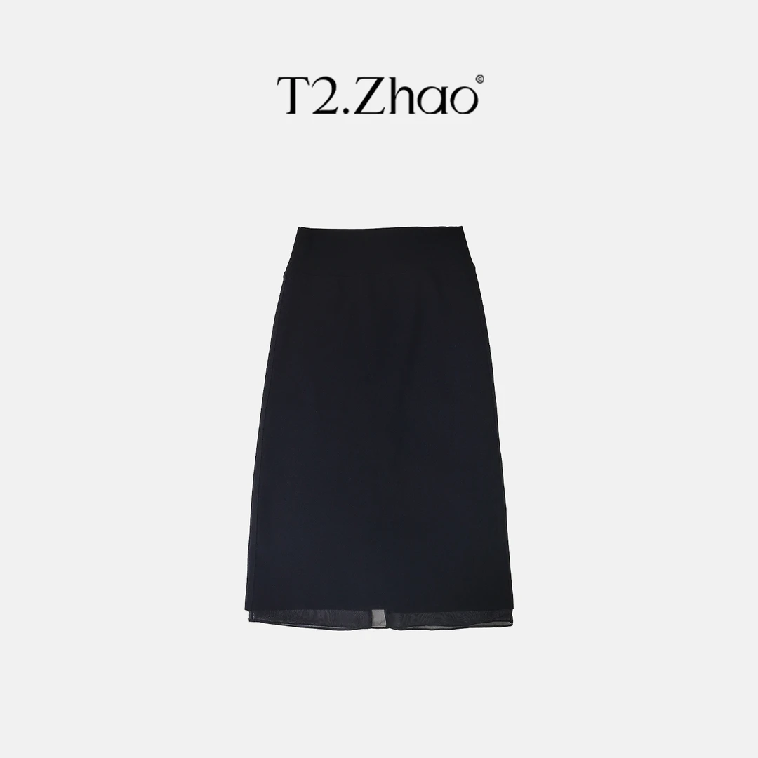 T2.ZHAO [暗夜凝韵]双层后开叉半裙6247
