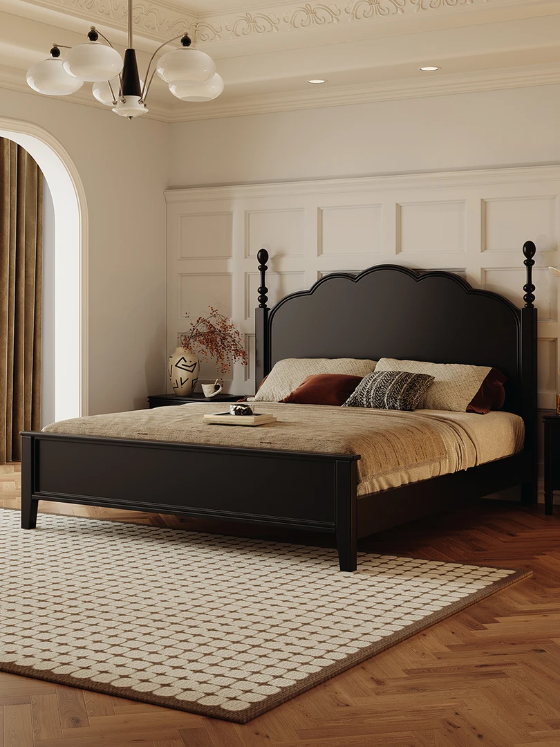 南屋马赛床法式黑色复古主卧大床中古风家具实木美式2025新款床
