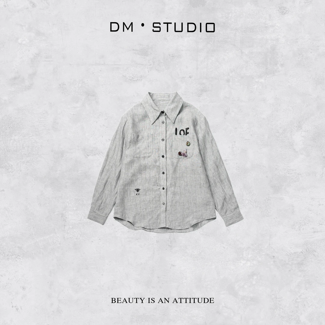 DEDM－DM•STUDIO/百搭极简减龄气质100%苎麻翻领衬衫上衣（25203）