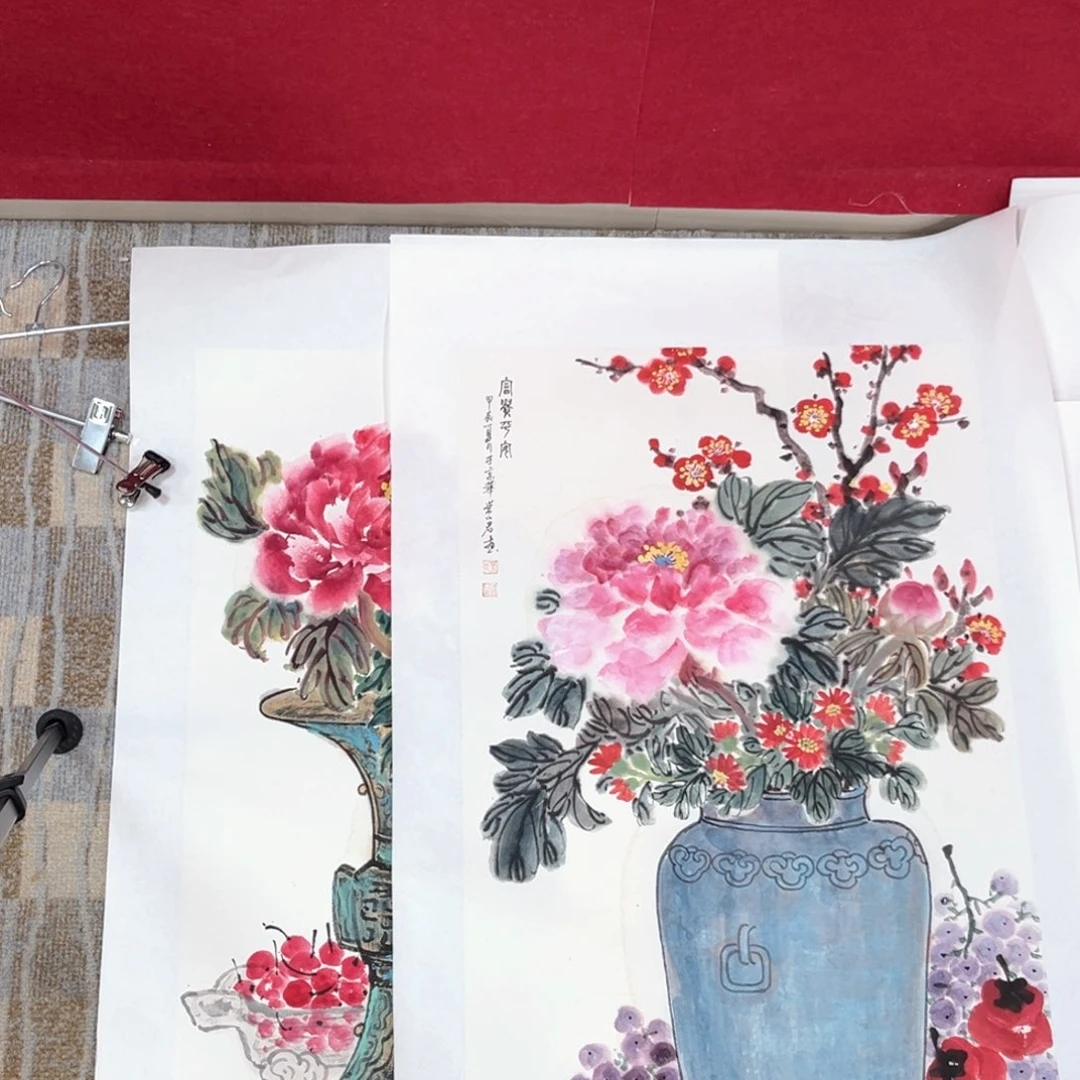 玄***）国画叶成兰老师四尺三开花鸟作品赵2