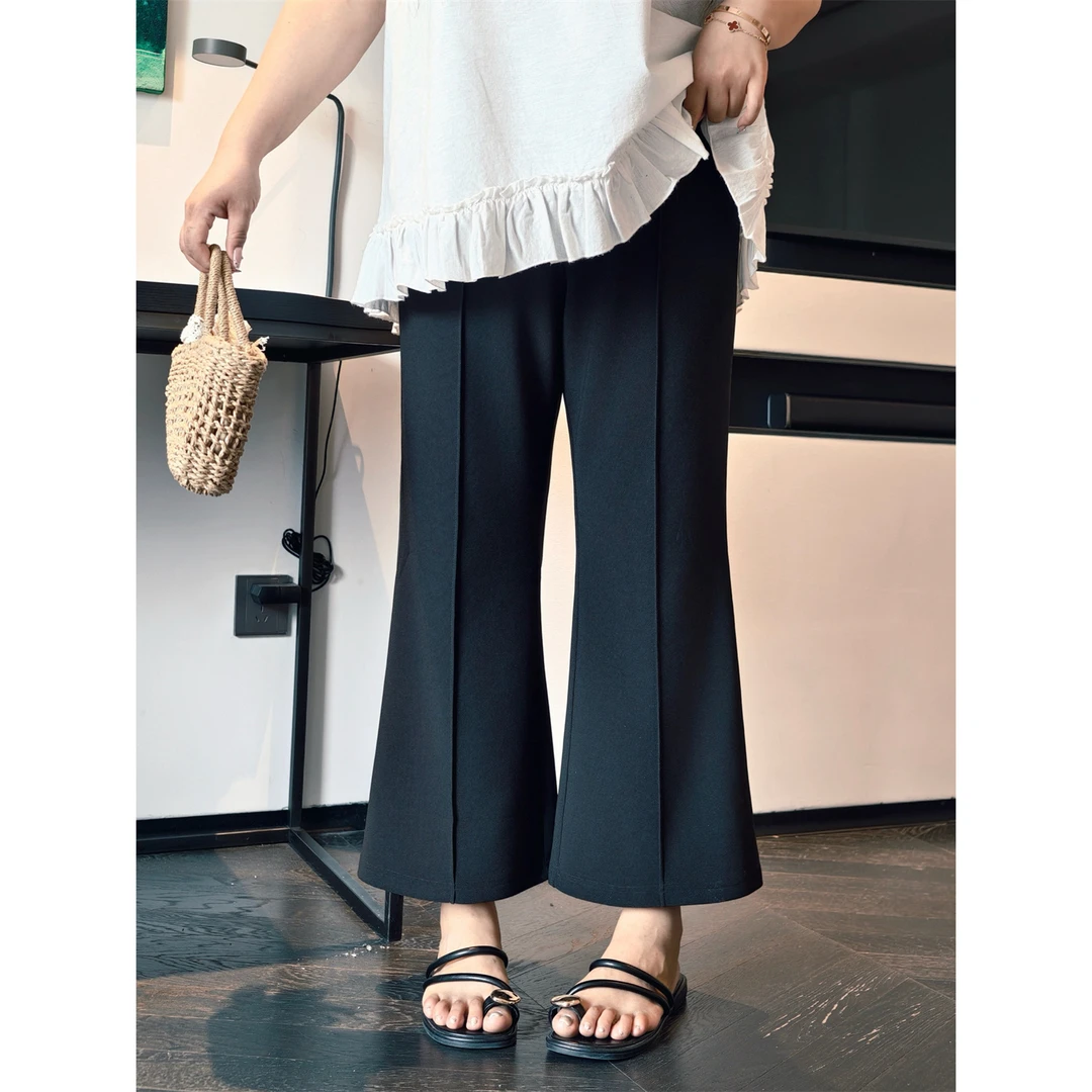 大码女装气质花契200斤胖mm百搭简约时尚质感腿精款微喇裤15333