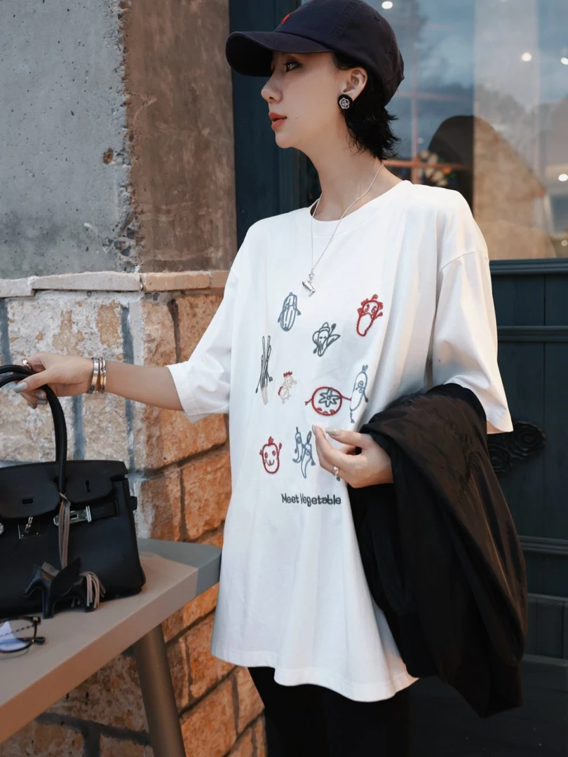 TT设计师【鸟语花香】日系高级感中空绣立体绣花平纹棉T恤TT190693