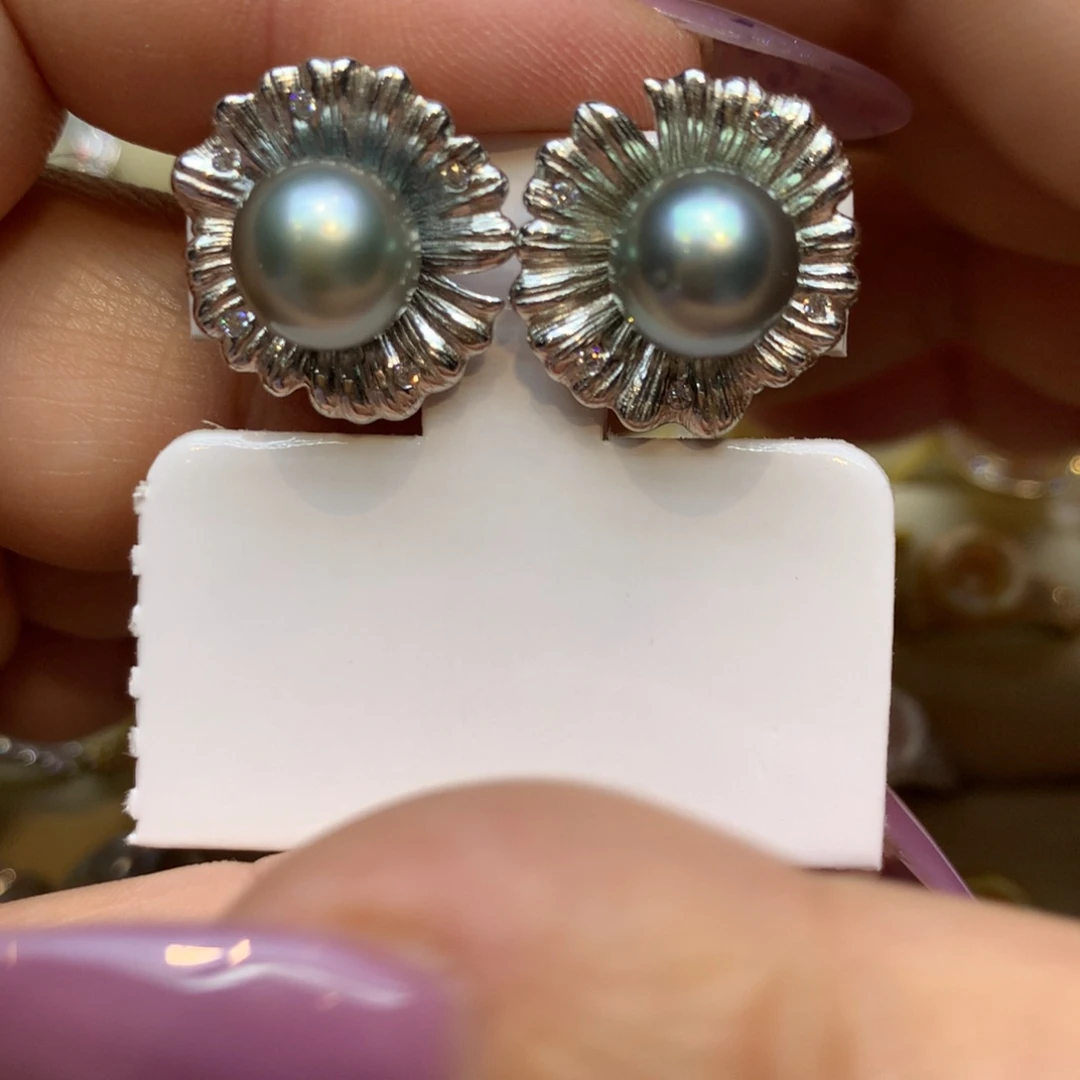 银S925镶嵌耳饰海水珍珠