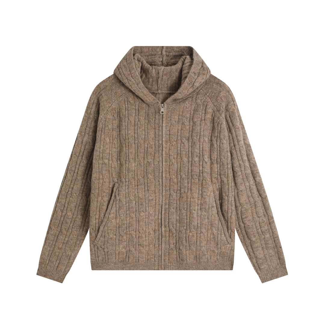 秋季慵懒风连帽外套男秋季新款灰色软糯毛衣宽松麻花百搭针织开衫