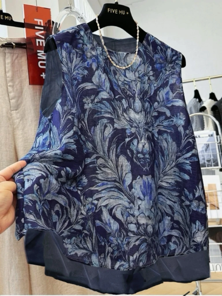 高品质-天丝+亚麻新中式藏青中国风提花亚麻复古高级感百搭