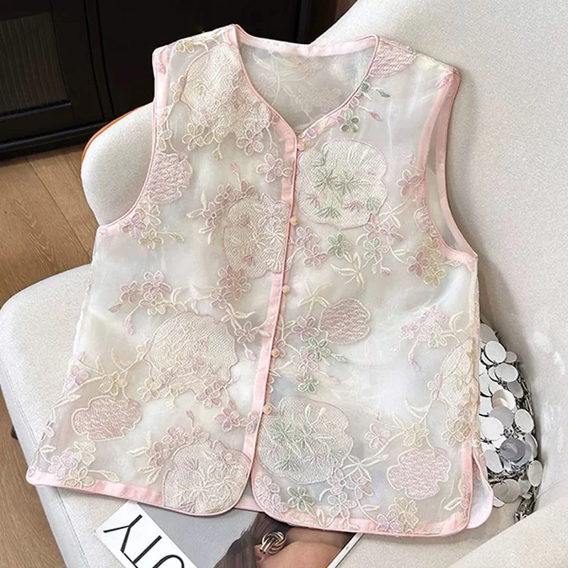 新中式刺绣马甲女马夹手绣马甲气质复古古风时尚提花中国风马甲