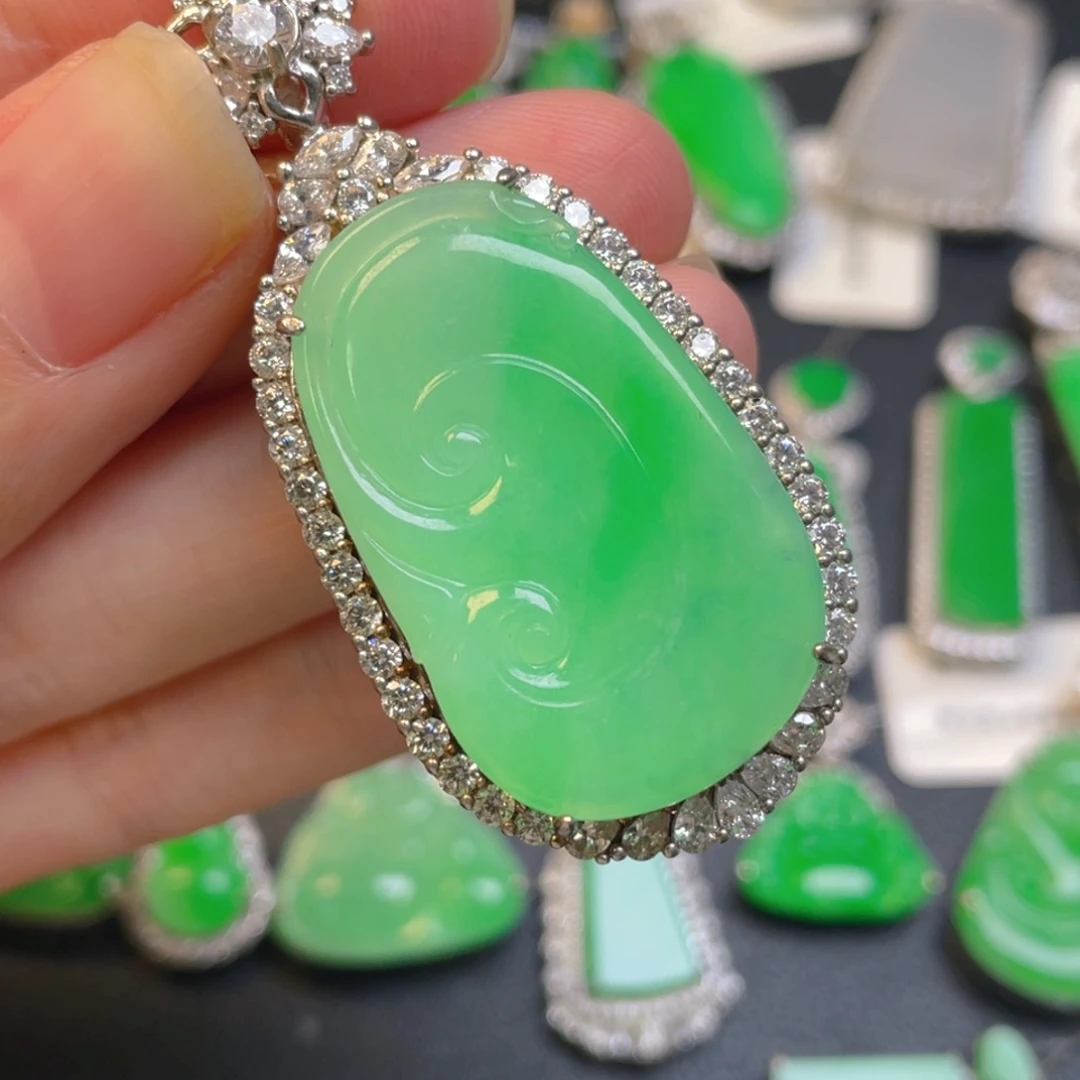 吊坠(不含链)银S925镶嵌翡翠