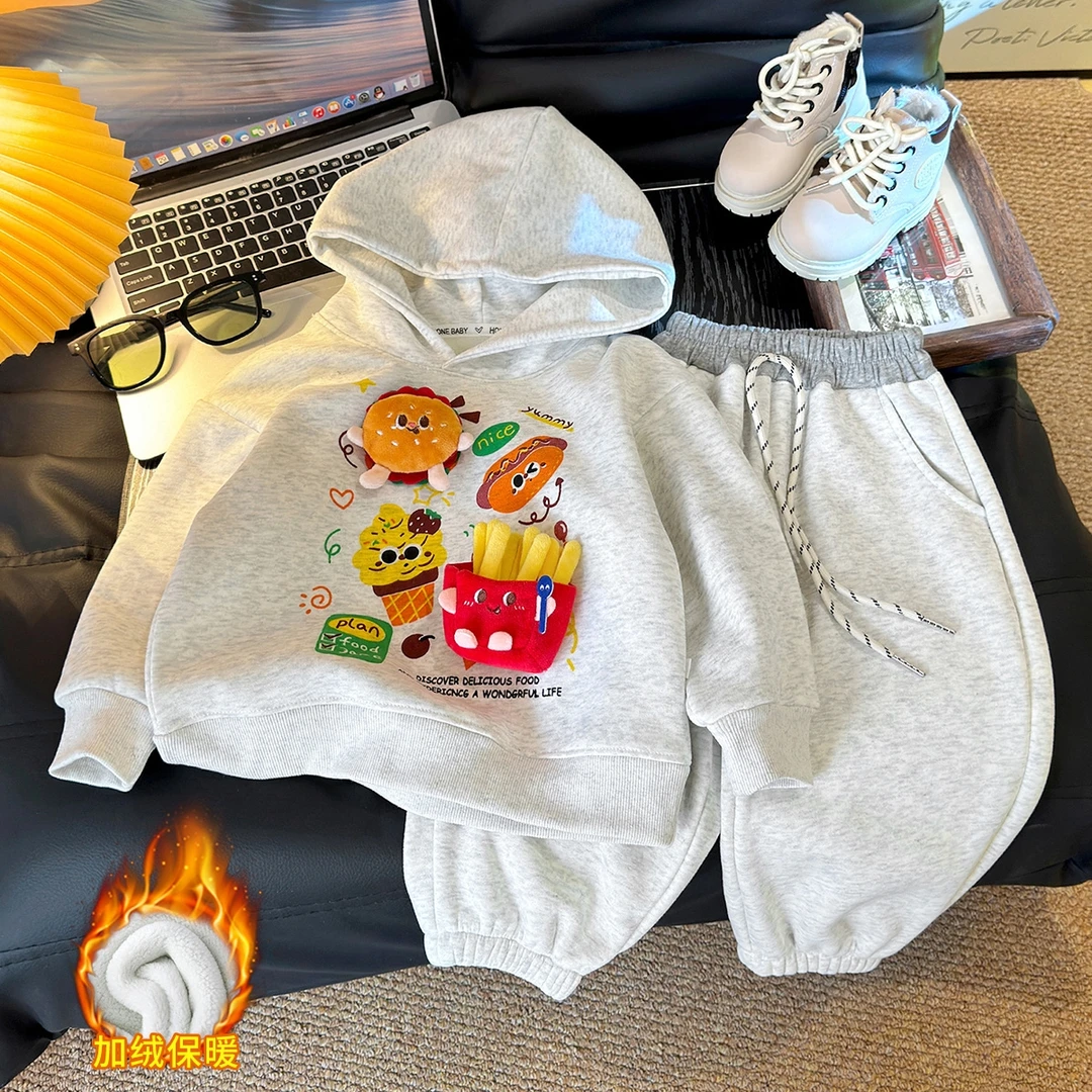 【加绒套头套装】2025秋季新款儿童卫衣套装连帽卫衣套装男女童套装