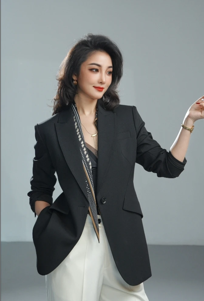 黑色春秋款时尚显瘦轻职西装高端女士气质修身单西小西装便西