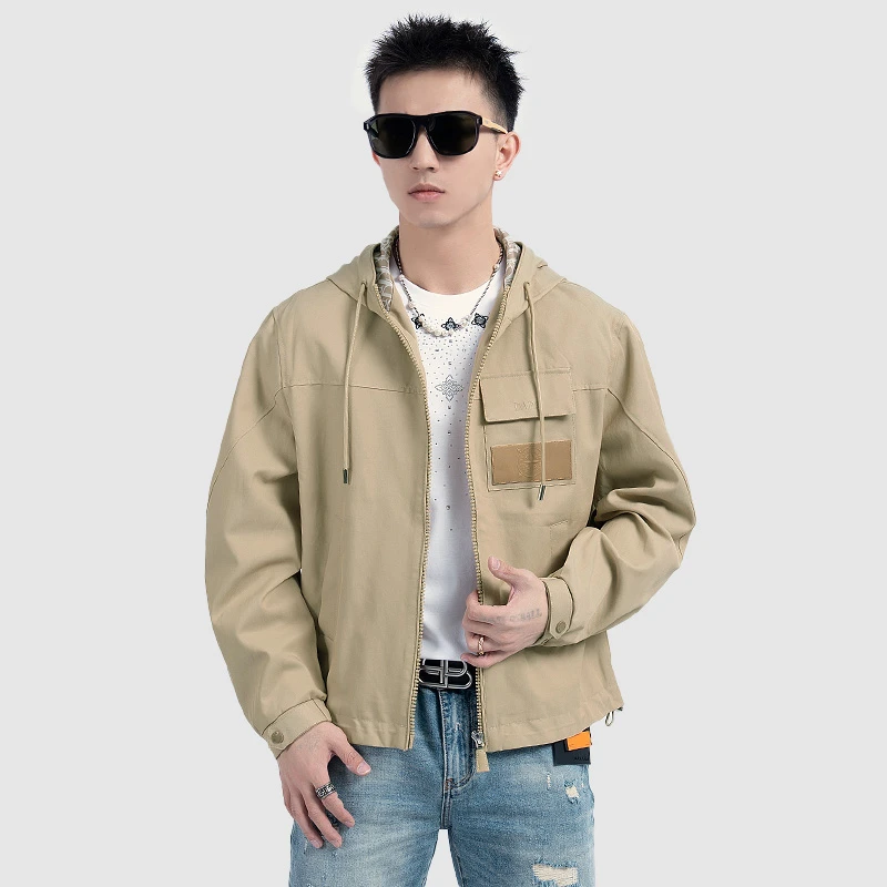 【MOSZHIR】春季百搭纯色休闲夹克男时尚潮流修身帅气轻奢连帽外套