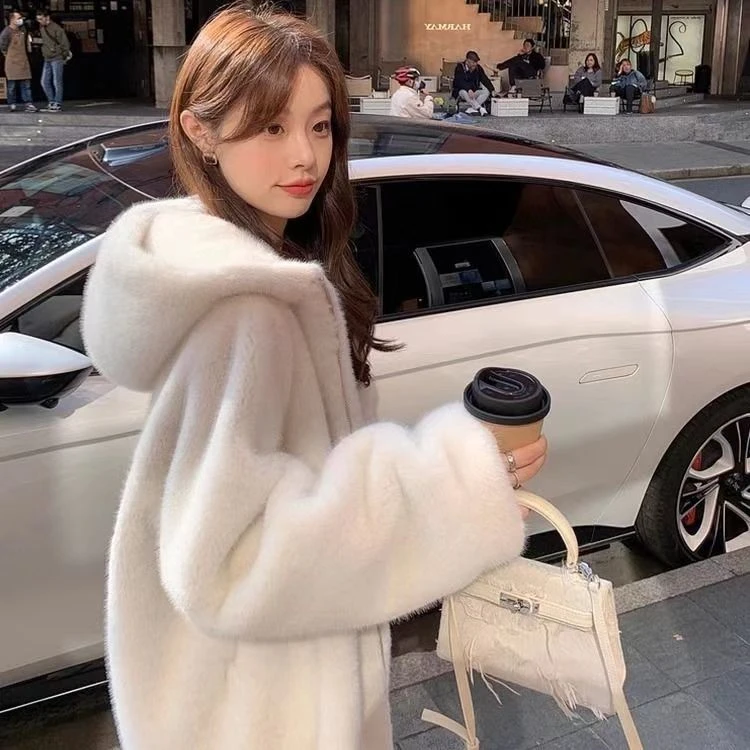 2025冬新款皮毛一体环保皮草水貂绒外套女中长款宽松加厚毛绒大衣
