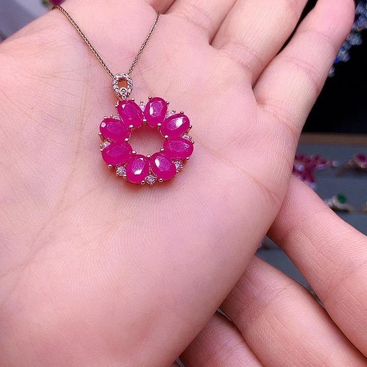 红宝石颈饰银S925镶嵌