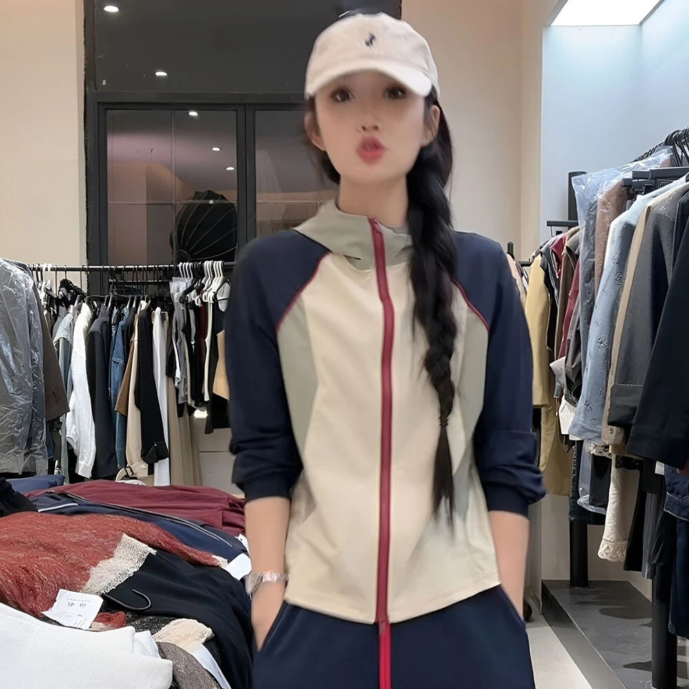 【加肥加大300斤】双面穿连帽撞色防晒服外套轻薄透气夏季显瘦女装