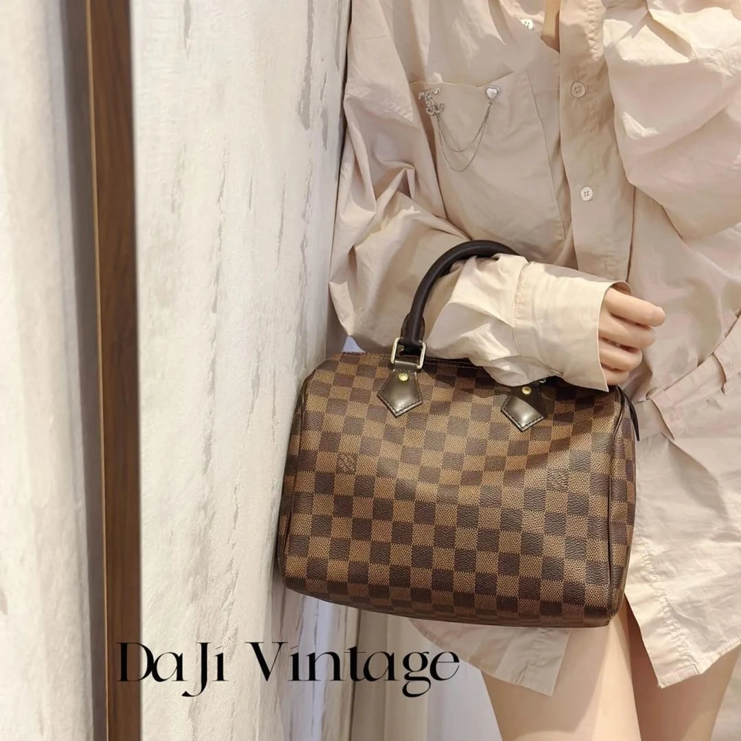 95新 LouisVuitton/路易威登 大吉中古/Lv棋盘格speedy25手提包