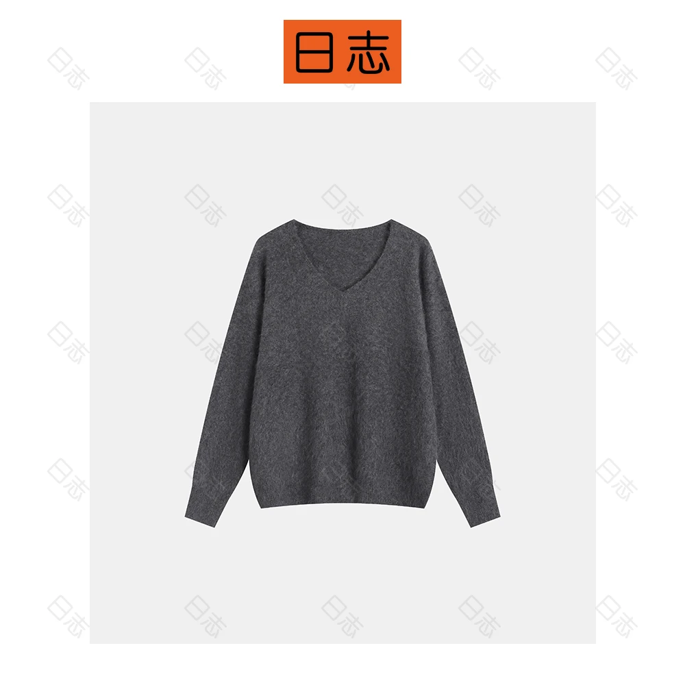 PIPO长袖女常规简约纯色圆领毛衣网红百搭短款V领纯色DD53AA216