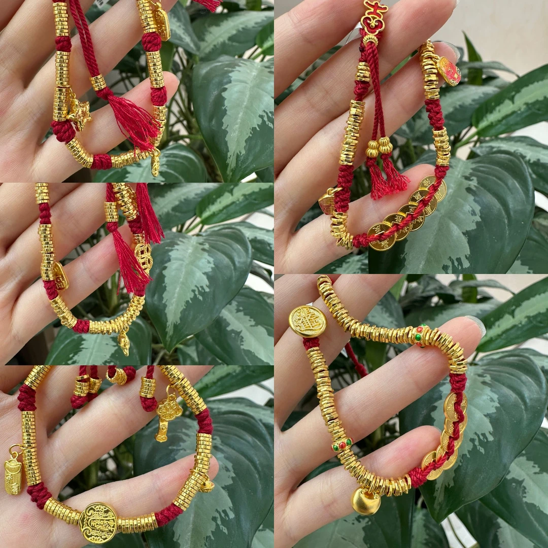 老鼎黄金 【Y红绳盘缠】手串足金999气质复古不支持七天无理由